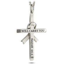 Women's Crystal Ribbon Cross Necklace - Isaiah 46:4