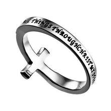 All Things Through Christ Sideways Cross Ring