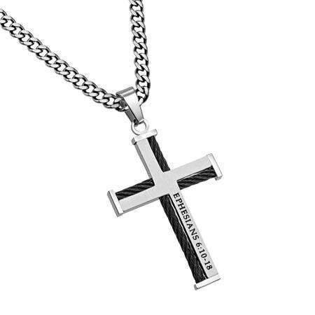 Men's Stainless Steel Armor Of God Cable Cross Necklace