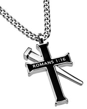 Men's Black Established Cross Necklace Not Ashamed - Romans 1:6