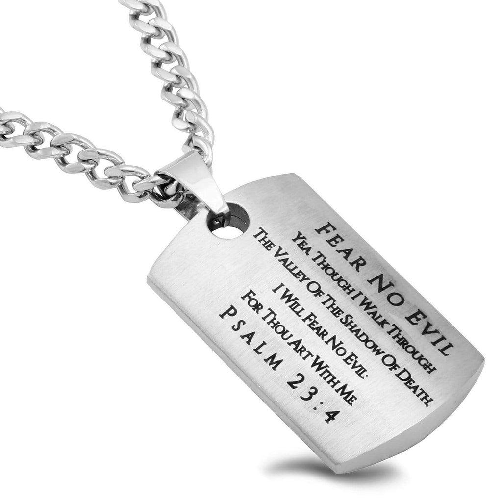 Men's Guardian Shield Cross Necklace Psalm 23 Fear No Evil