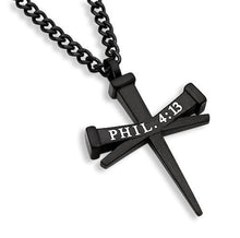 Men's Black Three Nail Cross Necklace Philippians 4:13