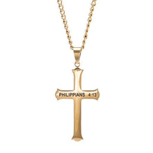 Men's Gold Stainless Steel Cross Necklace Philippians 4:13