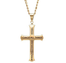 Men's Gold Stainless Steel Cross Necklace Philippians 4:13