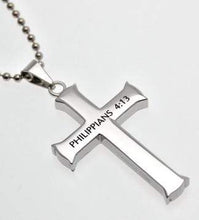 Men's Iron Cross Necklace Through Christ Philippians 4:13