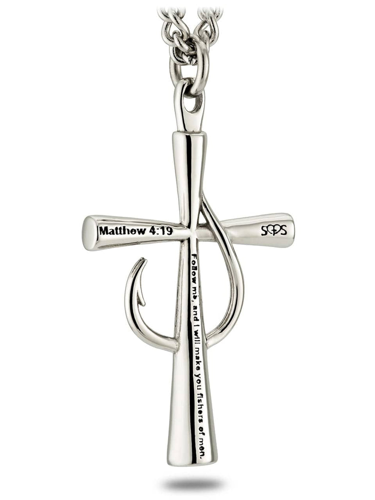 cross fishing hook Men's Stainless Steel Fish Hook Cross Necklace