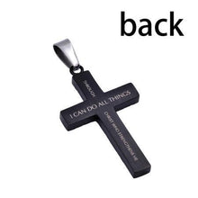 Philippians 4:13 Black Diamond Back Cross Necklace