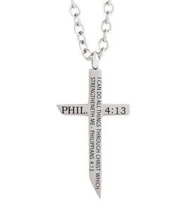 Men's Philippians 4:13 Stainless Steel Cross Necklace