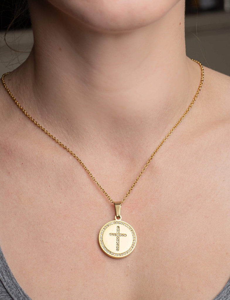 Women's Gold Circle Cross Necklace - Main Image