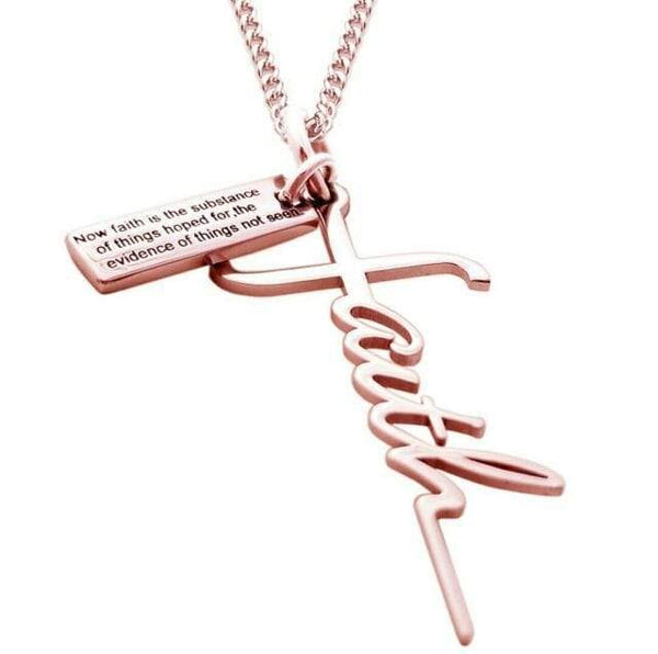 Women's Stainless Steel  Faith Cross Necklace Rose Gold