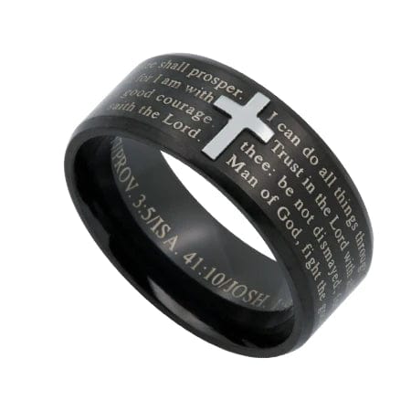 Men's Black Popular Bible Verses Cross Ring