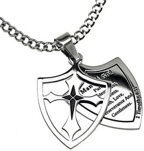 Stainless Steel Cross Necklace Man Of God Shield - 1 Tim 6:11