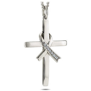Women's Crystal Ribbon Cross Necklace - Isaiah 46:4