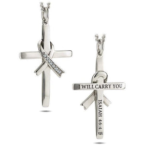 Women's Crystal Ribbon Cross Necklace - Isaiah 46:4