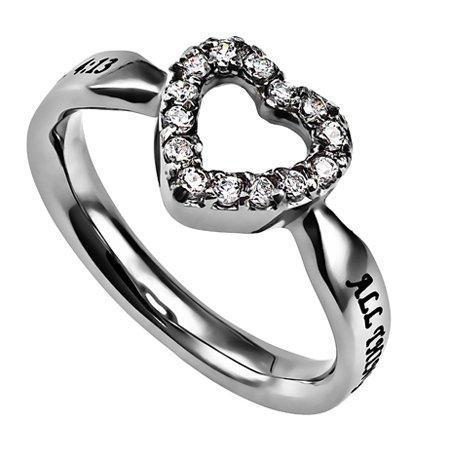 All Things Through Christ CZ Open Heart Ring