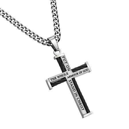 Men's Stainless Steel Armor Of God Cable Cross Necklace