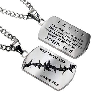Men's Stainless Steel  Dog Tag Necklace Way, Truth, Life - John 14:6