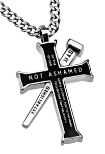 Men's Black Established Cross Necklace Not Ashamed - Romans 1:6