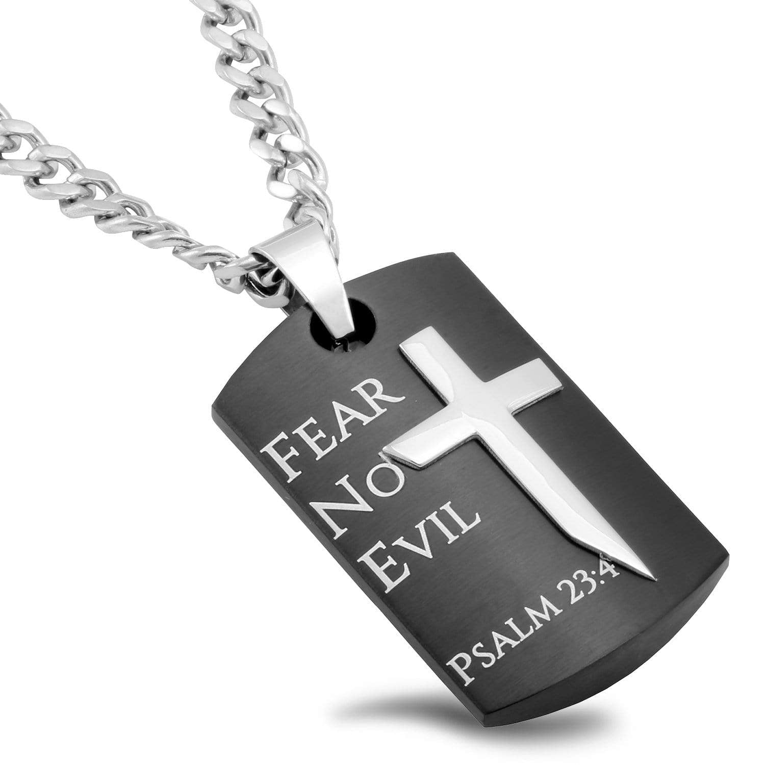 Men's Black Guardian Shield Cross Necklace Fear No Evil - Ps 23