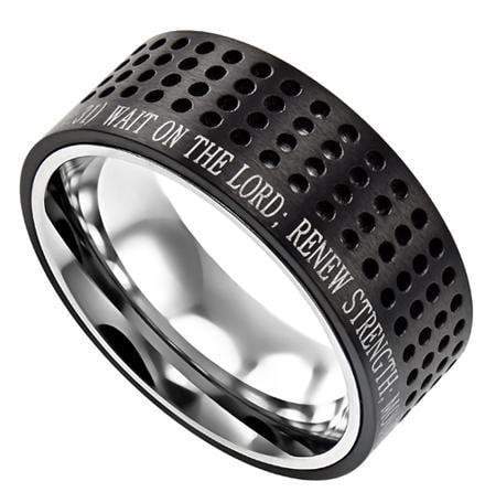 Men's Black Sport Ring Strength Bible Verse