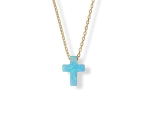 Blue Synthetic Opal Cross Necklace