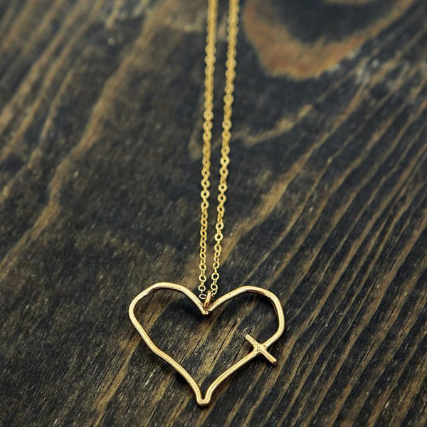Bronze Heart Cross Necklace