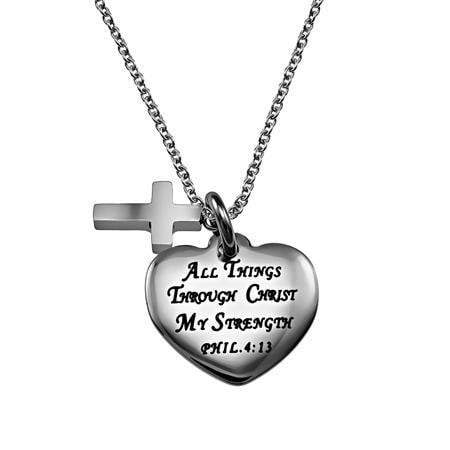 Christ My Strength Sweetheart Cross Necklace