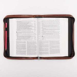 Classic Brown Bible Cover With Faith Badge