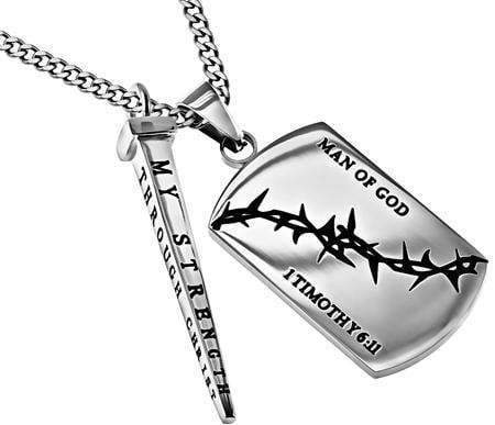 Crown Of Thorns Dog Tag With Nail Man Of God