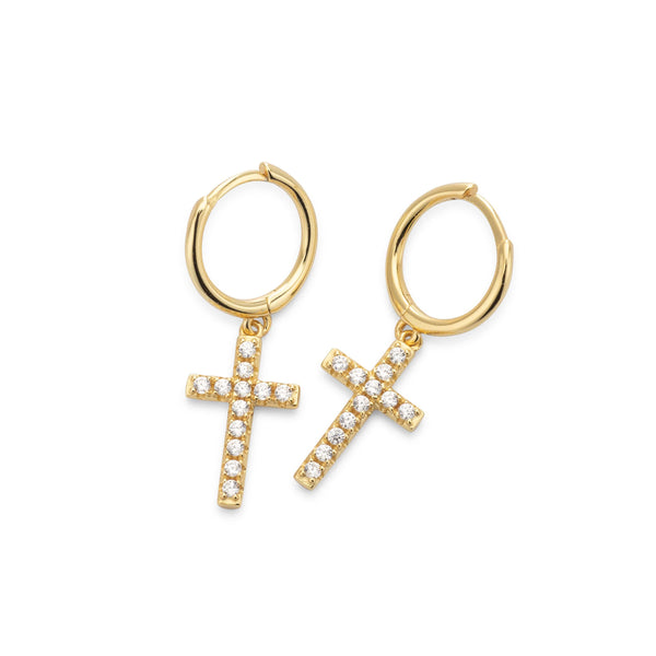 Gold Cross Dangle Earrings