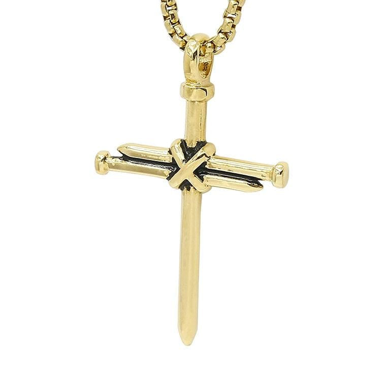 Men's Gold Stainless Steel Nail Cross Necklace