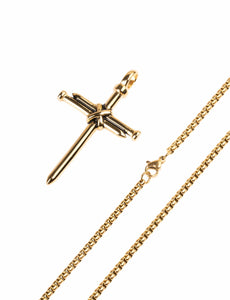 Gold Stainless Steel Nail Cross Necklace