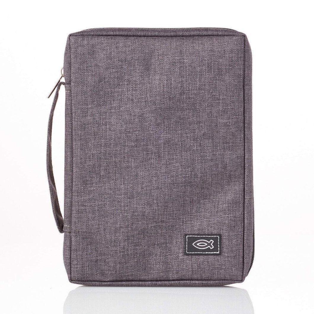 Gray Canvas Bible Cover With Fish