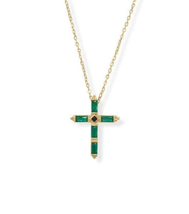 Green and Black Baguettes Cross Necklace