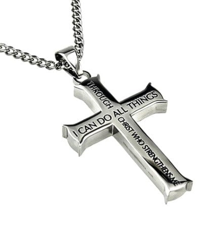 I Can Do All Things Mens Stainless Steel Cross Necklace