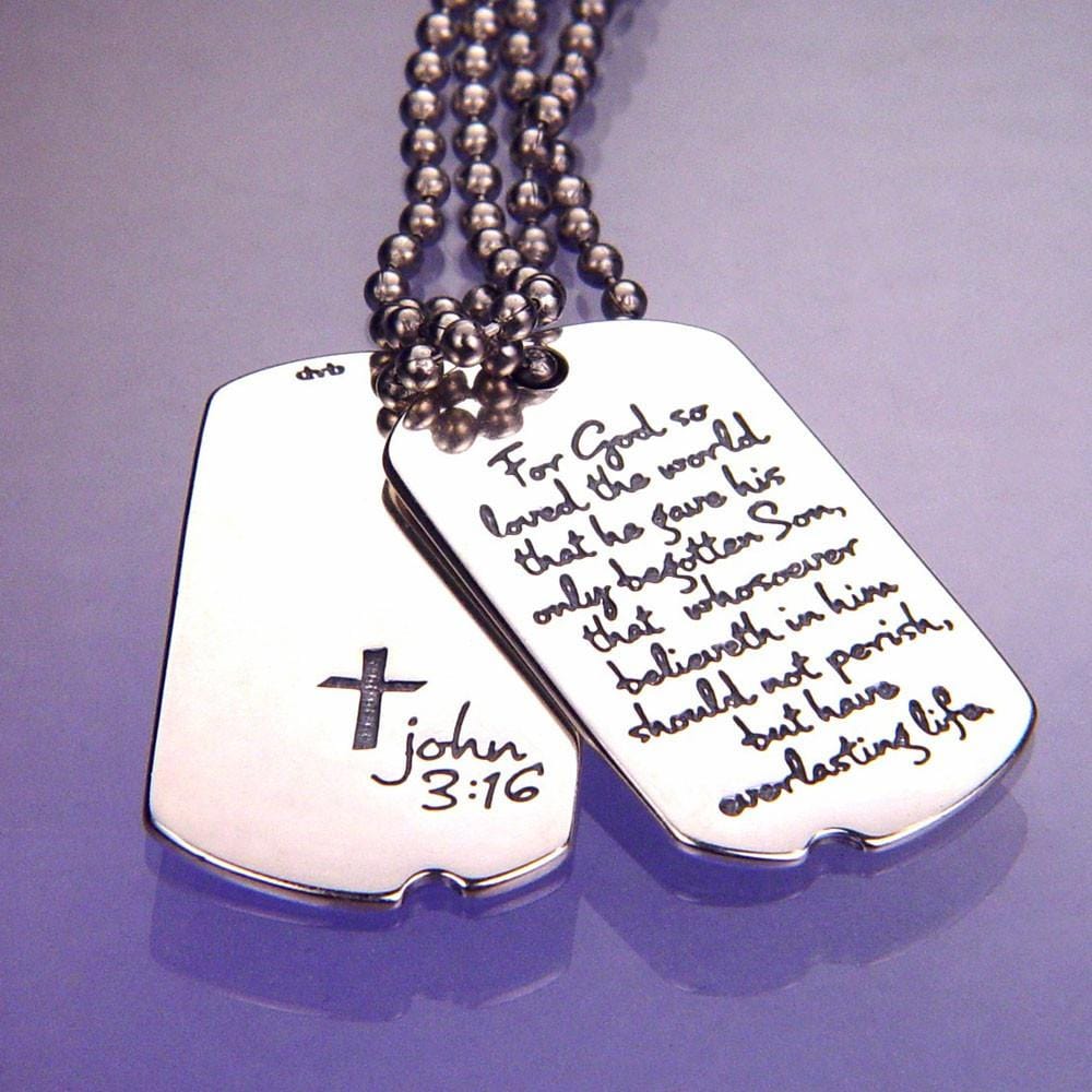 John 3:16 Sterling Silver Dog Tag Necklace