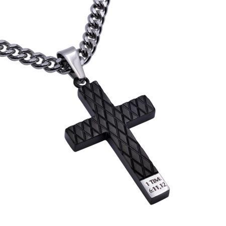 Man of God Black Diamond Pattern Cross Necklace