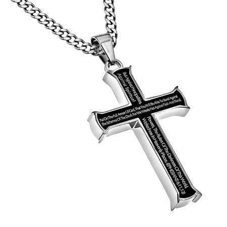 Men's Armor Of God Black Cross Necklace - Ephesians 6:11