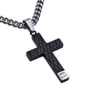 Men's Armor Of God Black Diamond Pattern Cross Necklace