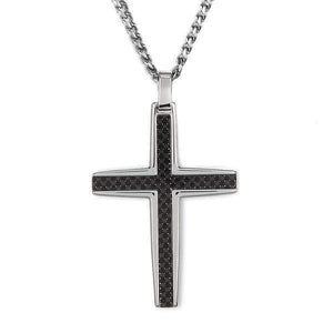 Men's Black Carbon Fiber Cross Necklace