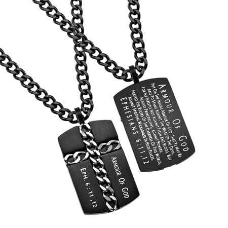Men's Black Stainless Steel Chain Cross Necklace Armor of God