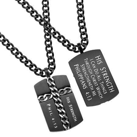 Men's Black Stainless Steel Chain Cross Necklace - Phil 4:13