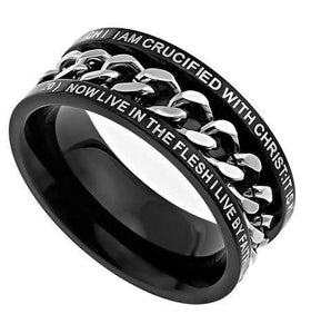 I Am Crucified With Christ Black Chain Ring