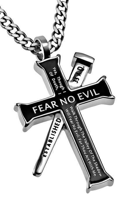 Men's Black Established Cross Necklace Fear No Evil