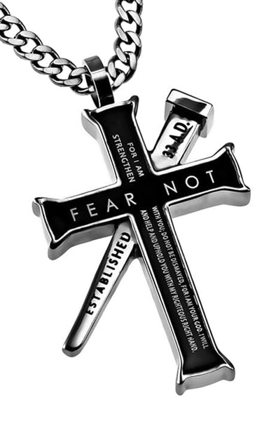 Men's Black Fear Not Cross Necklace With Nail