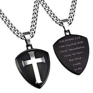 Men's Black R2 Shield Cross Necklace Crucified