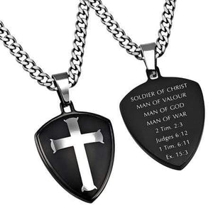Men's Black R2 Shield Cross Necklace Soldier Of Christ