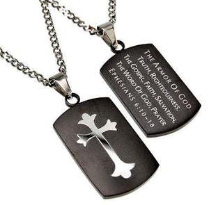Men's Black Shield Cross Necklace Armor Of God