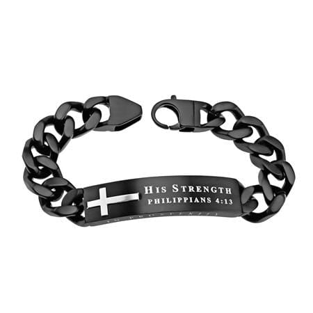 Men's Black Stainless Steel Bracelet Philippians 4:13