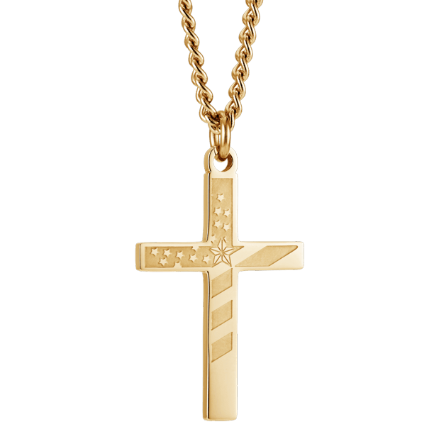 Men's Gold Plated Flag Cross Necklace - Proverbs 30:5